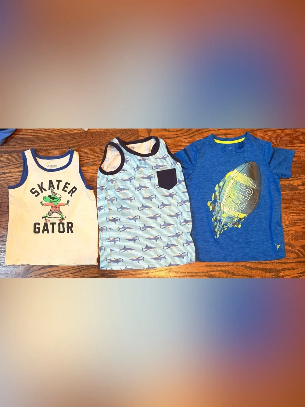 Old Navy Boys Blue & White Graphic Tank & Tee Trio